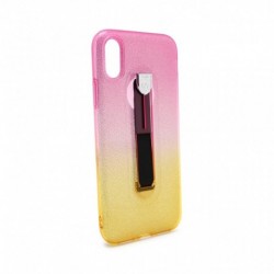Futrola za iPhone X/XS leđa Crystal Finger ring - pink-žuta