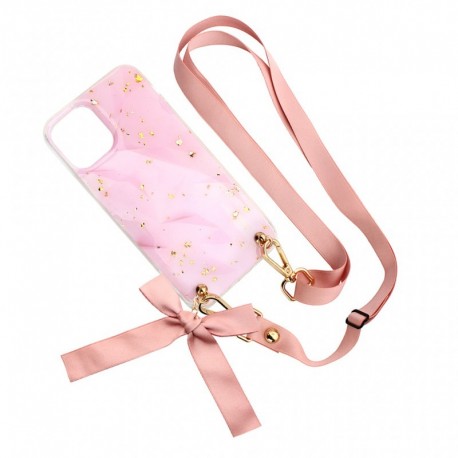 Futrola za iPhone 12 mini leđa Fashion strap glitter - roza