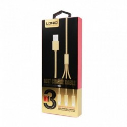 USB data kabal za Android micro/type C/iPhone lightning (3u1) Ldnio Lc85 (1,2m) - zlatna