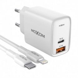 Kućni punjač za Android type C na iPhone lightning Moxom Hc91 (33W | 1xUSB/1xType C) - bela