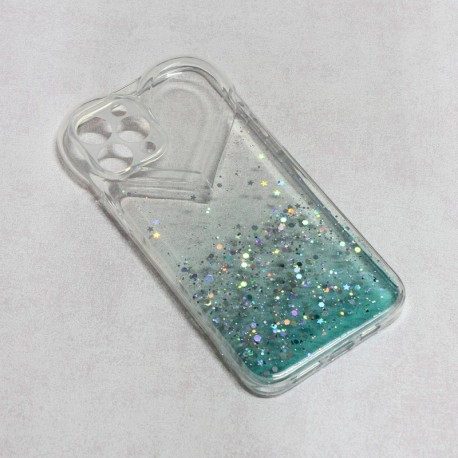 Futrola za iPhone 13 leđa Heart glitter - tirkizna