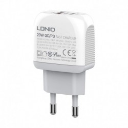 Kućni punjač za Type C na iPhone lightning brzi QC3.0 (20W | 1xUSB/1xType C) Ldnio A2316c bela