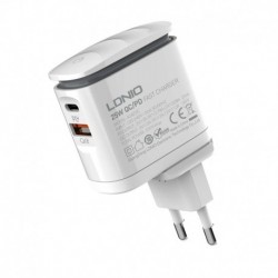 Kućni punjač za Type C na iPhone lightning brzi QC3.0 (25W | 1xUSB/1xType C) Ldnio A2423c bela