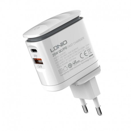 Kućni punjač za Type C na Type C brzi QC3.0 (25W | 1xUSB/1xType C) Ldnio A2423c bela