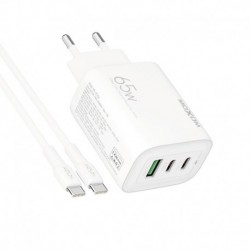 Kućni punjač za Type C na Type C (65W | 1xUSB/2xType C) HC158 bela