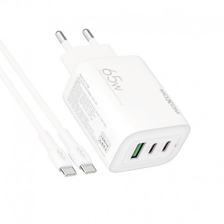 Kućni punjač za Type C na Type C (65W | 1xUSB/2xType C) HC158 bela