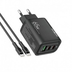 Kućni punjač za Type C na Type C (65W | 1xUSB/2xType C) HC158 crna