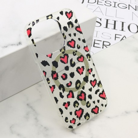 Futrola za iPhone 15 Pro leđa Leopard MagSafe - roza