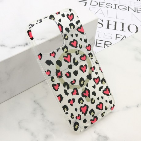 Futrola za iPhone 15 Pro Max leđa Leopard MagSafe - roza
