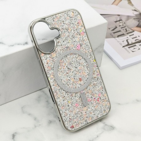 Futrola za iPhone 16 leđa Glam glow MagSafe - srebrna