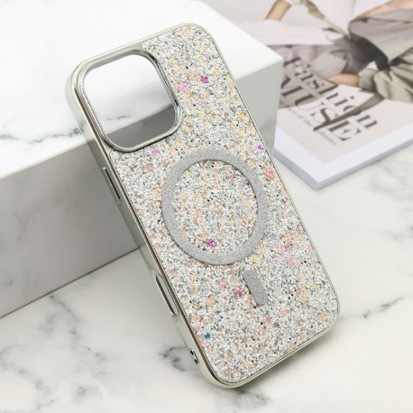 Futrola za iPhone 16 Pro Max leđa Glam glow MagSafe - srebrna