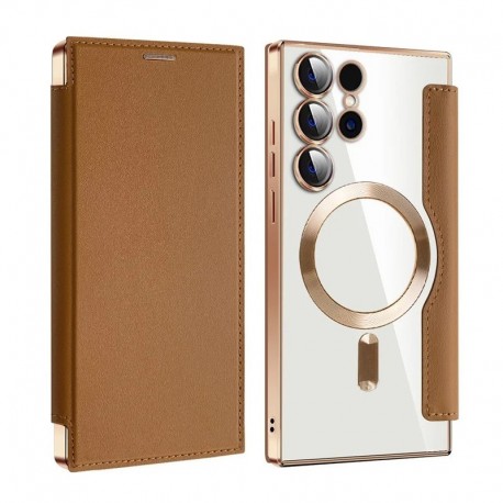 Futrola za Samsung Galaxy S24 Ultra preklop bez magneta bez prozora MagSafe Lux - braon