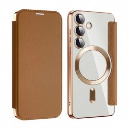 Futrola za Samsung Galaxy S25 preklop bez magneta bez prozora MagSafe Lux - braon