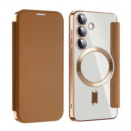 Futrola za Samsung Galaxy S25 preklop bez magneta bez prozora MagSafe Lux - braon