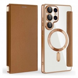 Futrola za Samsung Galaxy S25 Ultra preklop bez magneta bez prozora MagSafe Lux - braon